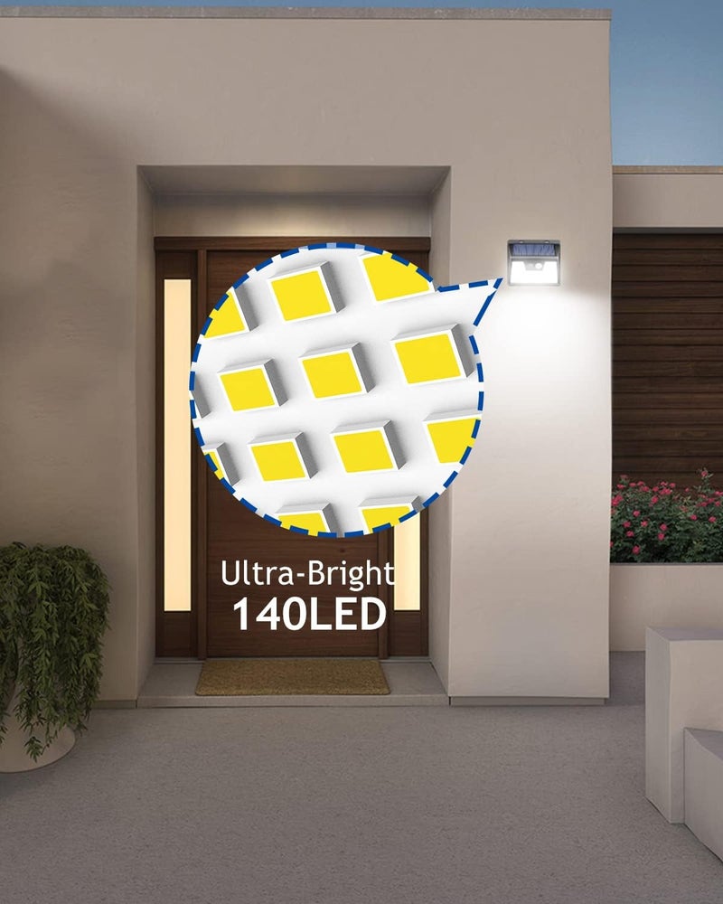 Peasur Solar Powered Lights Outdoor, 140 LED 8Pack Motion Sensor Light Outside, IP65 Waterproof Fence Security Lighting with 3 Modes for Yard Wall Garden Cool White - Image 5